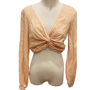 Urban Outfitters long sleeve cropped peach flower print top